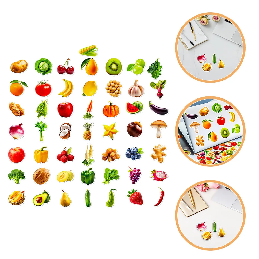 

50 листов наклеек с фруктами и овощами, развивающие, обучающие, для развития моторики и когнитивных навыков, самоклеящиеся, для ноутбуков