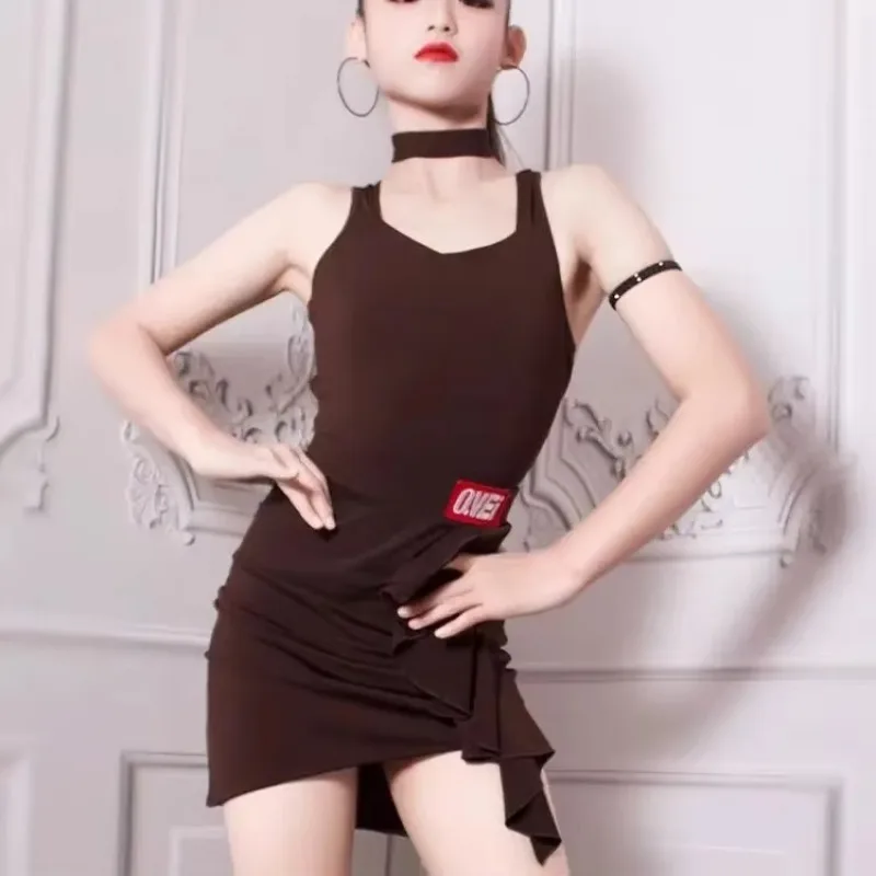 

Latin Dance Dress Costume Set Girls Halter Halter Top Short Skirt Suit Child Cha-cha Samba Rumba Training Performance Clothes