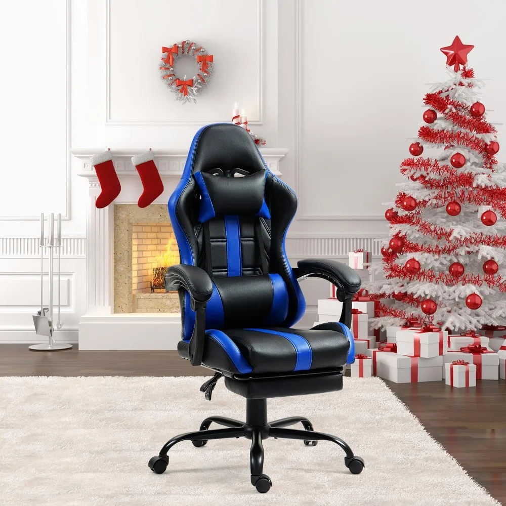 Massage Gaming Chair, Video Game Chair with Footrest, Ergonomic Computer Chair with Headrest and Lumbar Support, Height Adjusta