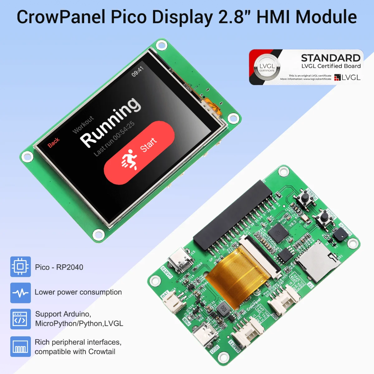 Elecrow-Panel de palanca Pico de 2,8 pulgadas, pantalla táctil TFT LCD HMI, módulo SPI con RP2040, compatible con LVGL/C ++/MicroPython