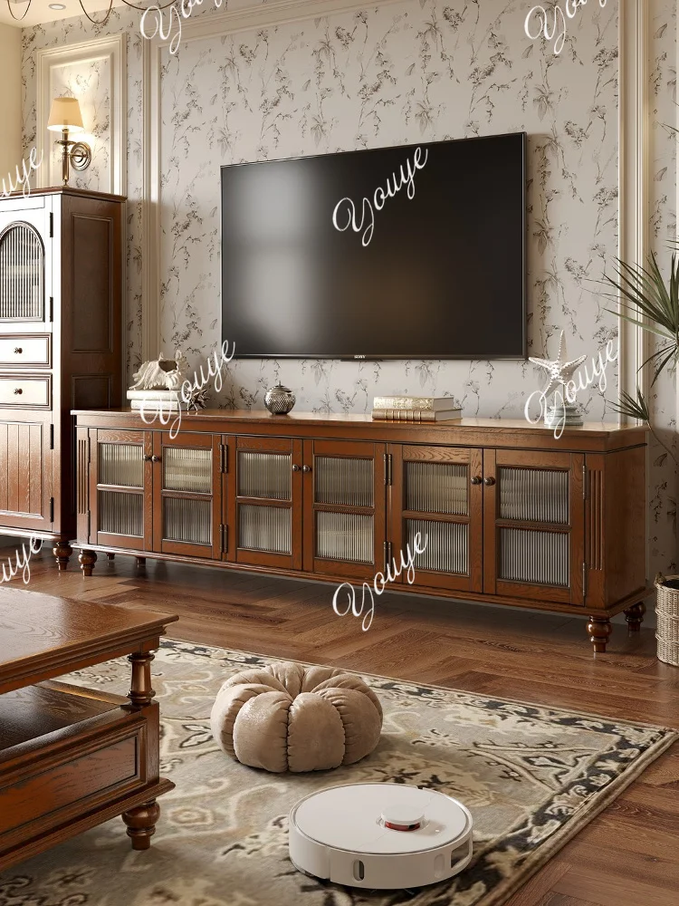 

Американский ретро-телевизор, домашний журнальный столик из цельного дерева, комбинация французского гостиной, встроенный шкаф для хранения вещей