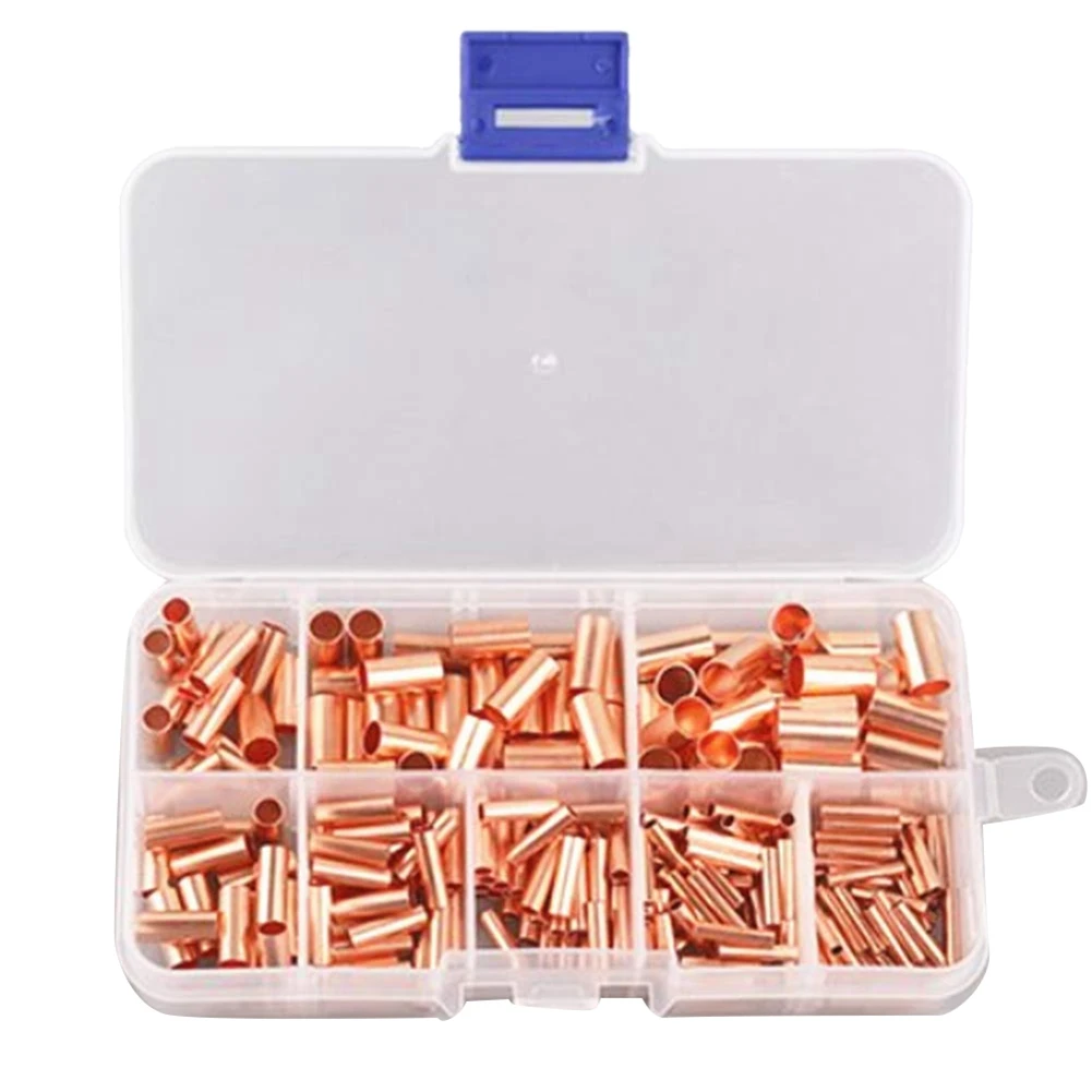M19K 250Pcs GT Copper Connecting Pipe Wire Joint Small Copper Tube Terminal Cable Lug Bootlace Ferrule Kit