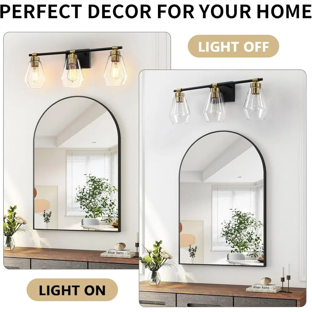 3-световой черный и золотой светильник для туалетного столика с прозрачными стеклянными абажурами для современных зеркал в ванной комнате, подходит для гардеробных, прихожей и