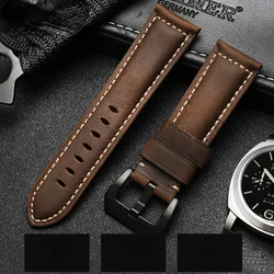 Genuine Leather Watch Strap for Panerai Male Pam111 441 Crazy Horse Leather Watch Band Accessories 22 24 26mm Wrist Strap