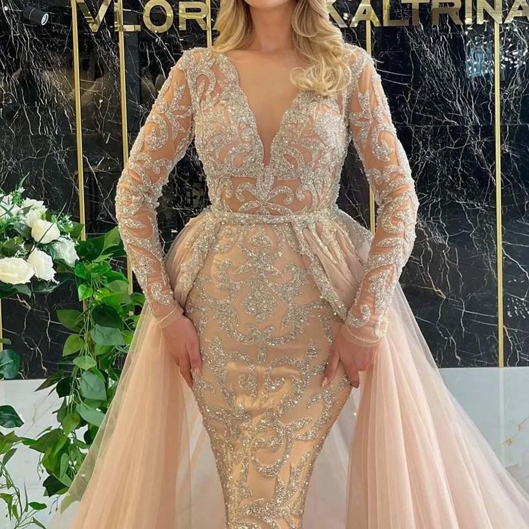 

Lace Wedding Dresses for Women 2023 Fashion Elegant V Neck Floor Length Women Dress Slim Long Sleeve Evening Dresses