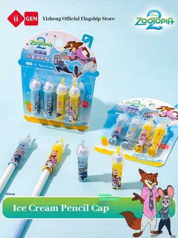 Bilashmart 3/12pcs Zootopia Ice Cream Pencil Protective Cap Pencil Extension Anti-Stab Anti-Fall Children'S Cartoon Safety Pencil Cap