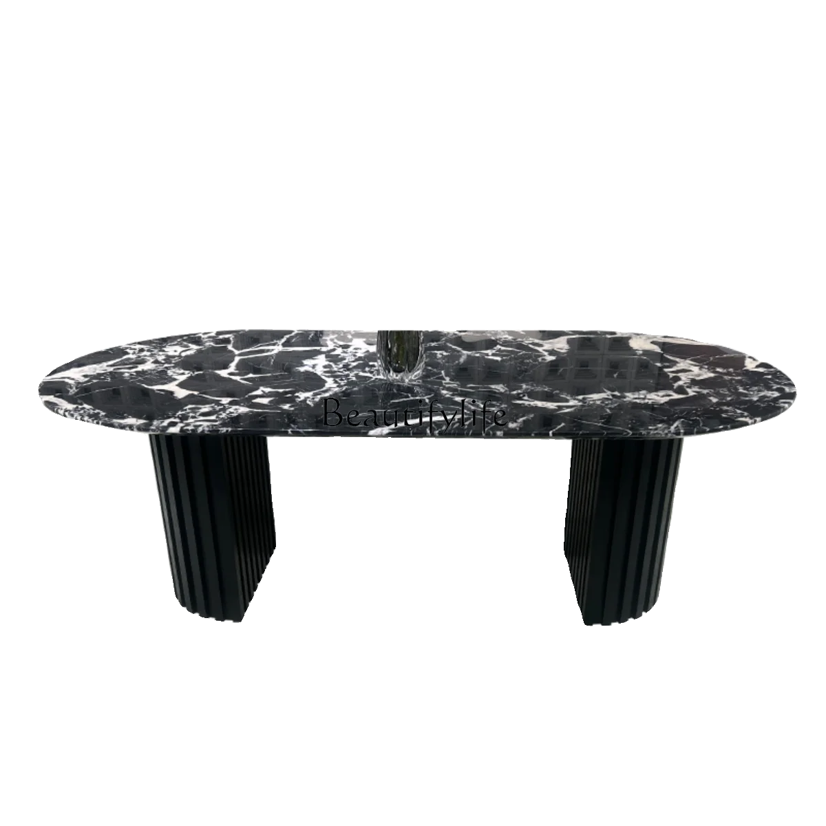 

Natural black luxury marble dining table rectangular family villa Italian new dining table