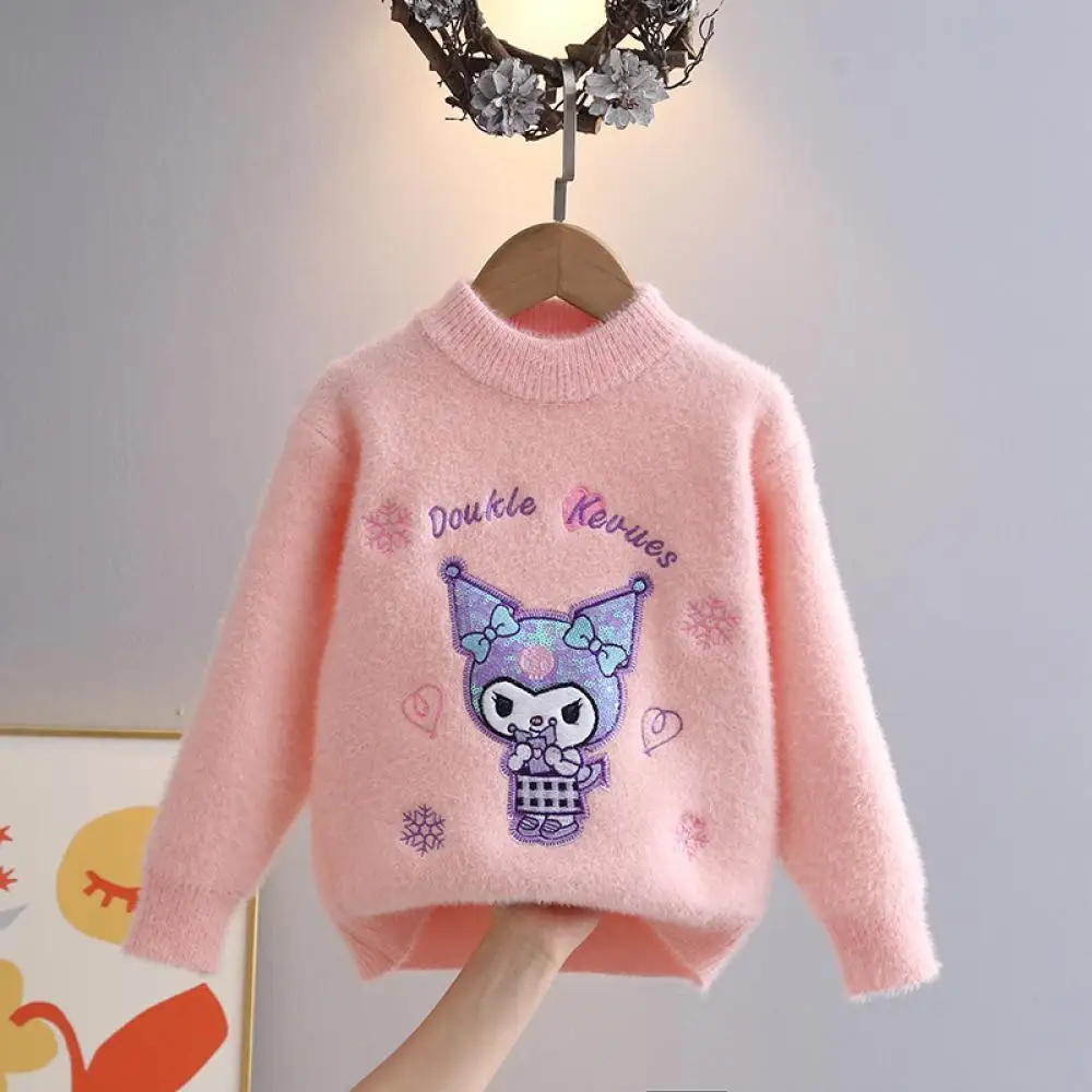 أنيمي الأطفال سترة Kuromi سترة ربيع الخريف Kawaii متماسكة سترة جولة الرقبة البلوز قاع قميص سترة