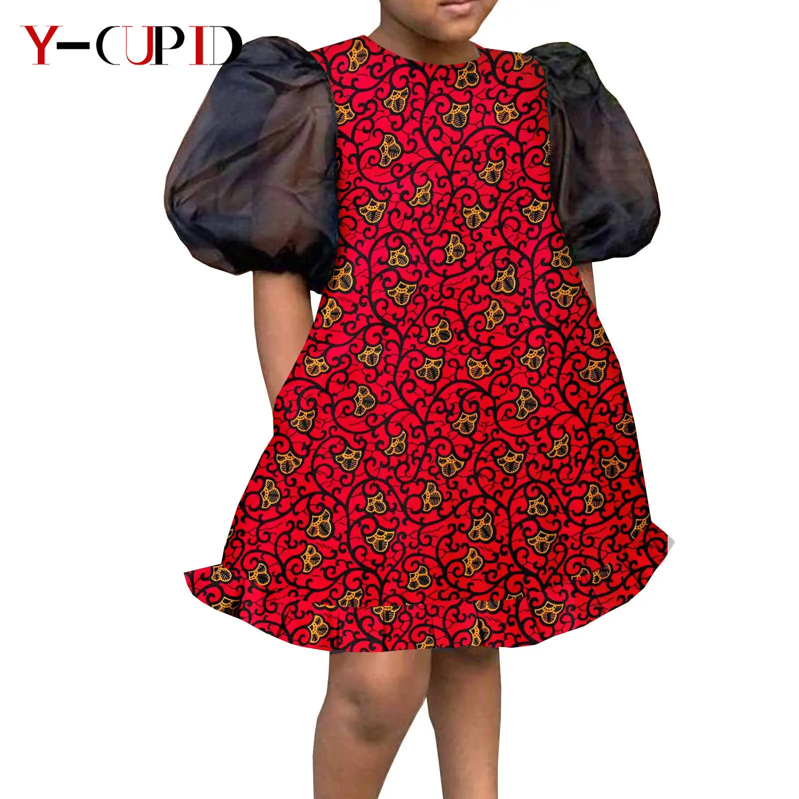 Ropa Africana Bazin Riche para niños, ropa Africana personalizada para niñas, vestidos hasta la rodilla con estampado Ankara, Y224018