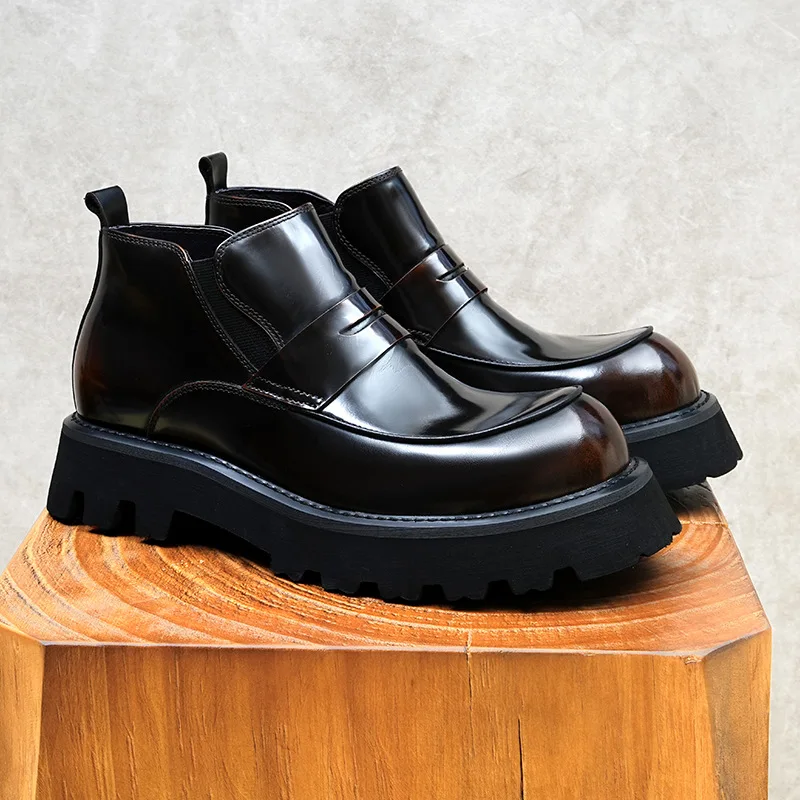 

Мужские ботинки из натуральной коровьей кожи, черные, на платформе, для деловых костюмов, зимние, класса люкс