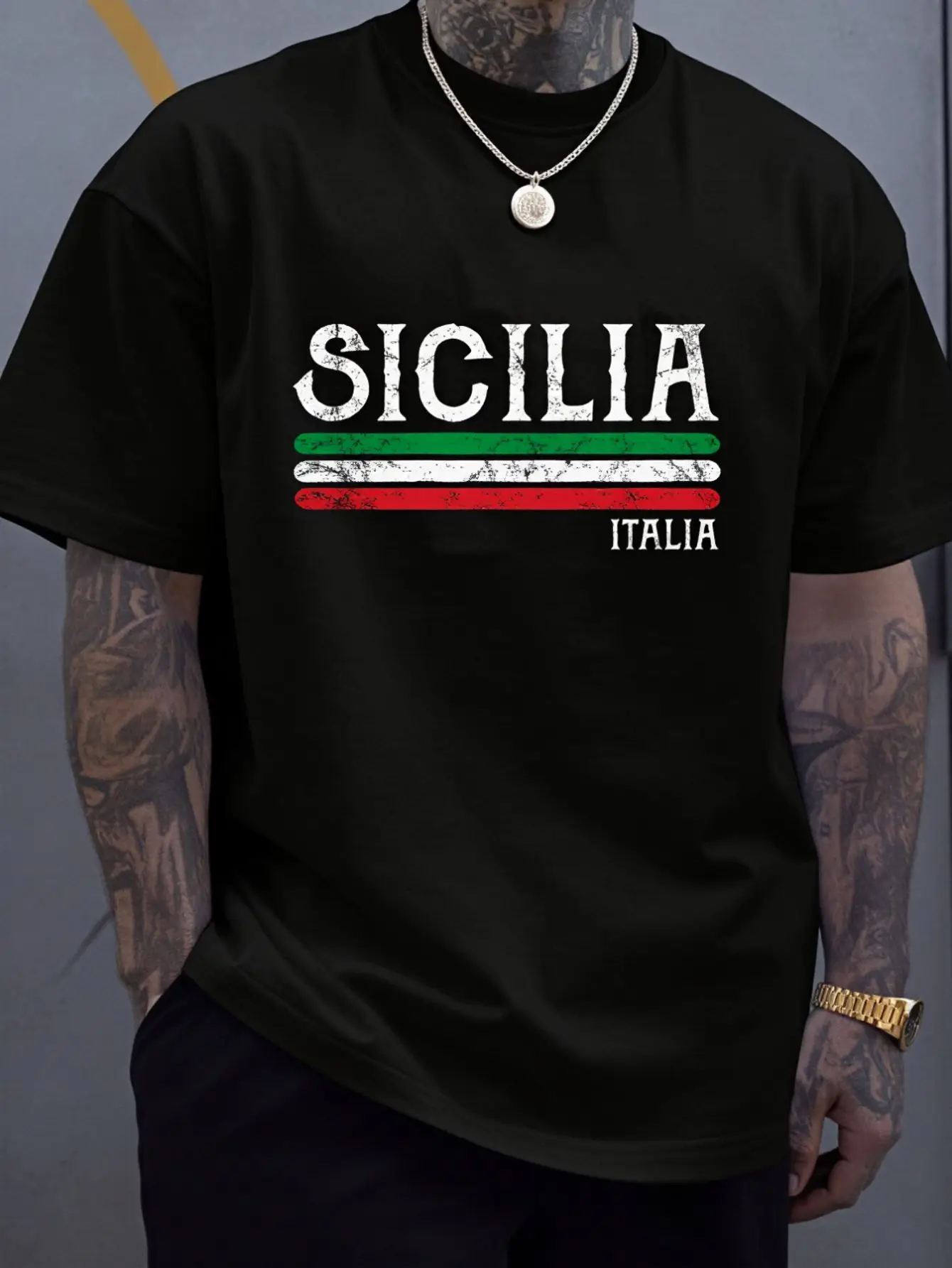 100% Cotton Sicily Sicilian Italian Flag Souvenirs T-Shirt Women's Men's Graphic Tee, Causal Tops Fashion Tshirt