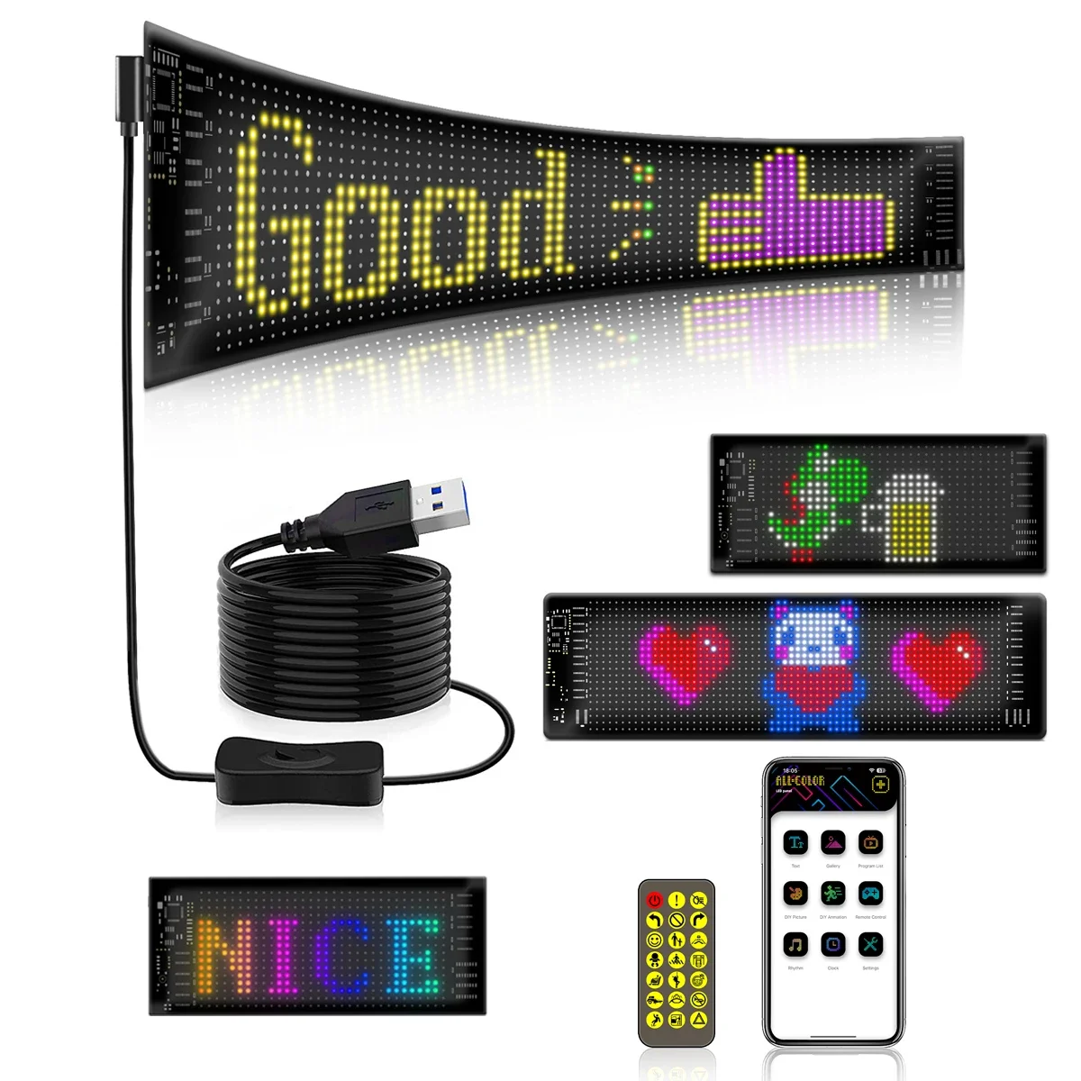 

LED Matrix Pixel Panel Scrolling Advertising Screen USB 5V Flexible Led Programmable Graffiti Text Animation Display for Car