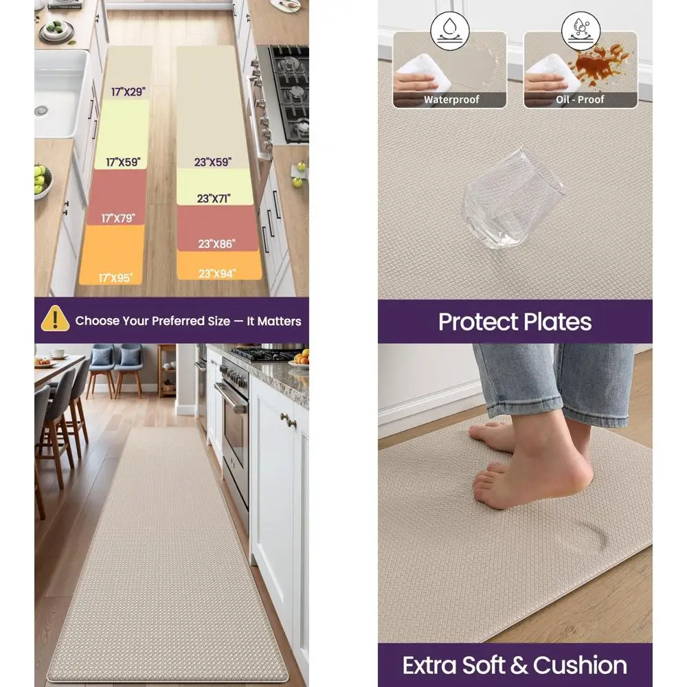

Anti-Fatigue Kitchen Floor Mat, 23x94, Large Waterproof Rug, Comfortable Memory Foam Padding for Standing, Beige