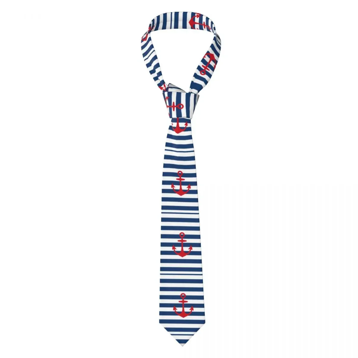 Custom Red Anchor On Navy Blue Stripes Necktie Men Mens Suit Tie Nautical Sailing Sailor For Thanksgiving Day