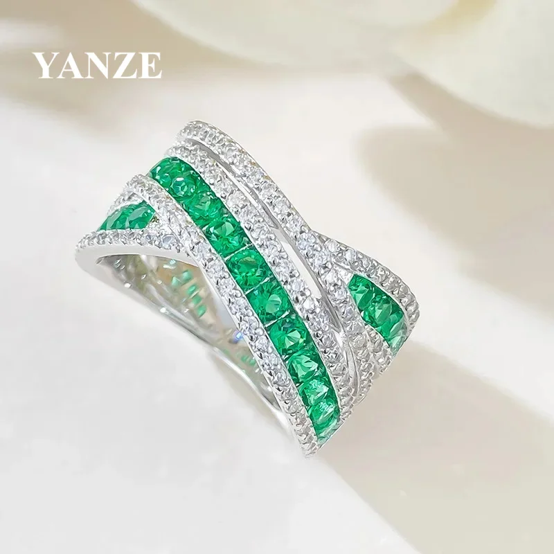 

Lab Emerald Diamond Ring 100% Real 925 Sterling Silver Engagement Wedding Band Rings for Women Handmade Bridal Jewelry