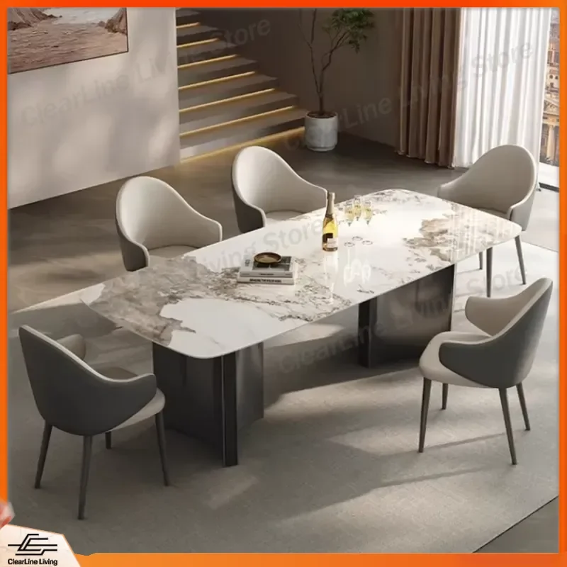 Luxury Modern French Style Retractable Marble Dining Table Set for Home Hotel Restaurant Furniture Extendable Round Kitchen