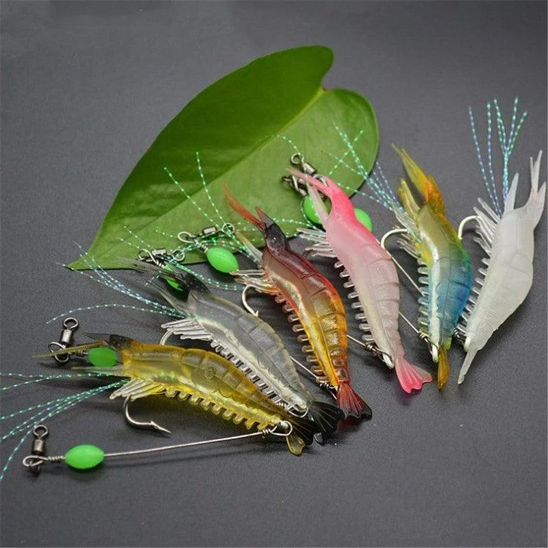 Saltwater Fishing Lures Shrimp Baits Set Premium Soft Shrimp Fishing Tackle with Luminous Sharp Hooks for Freshwater Saltwater