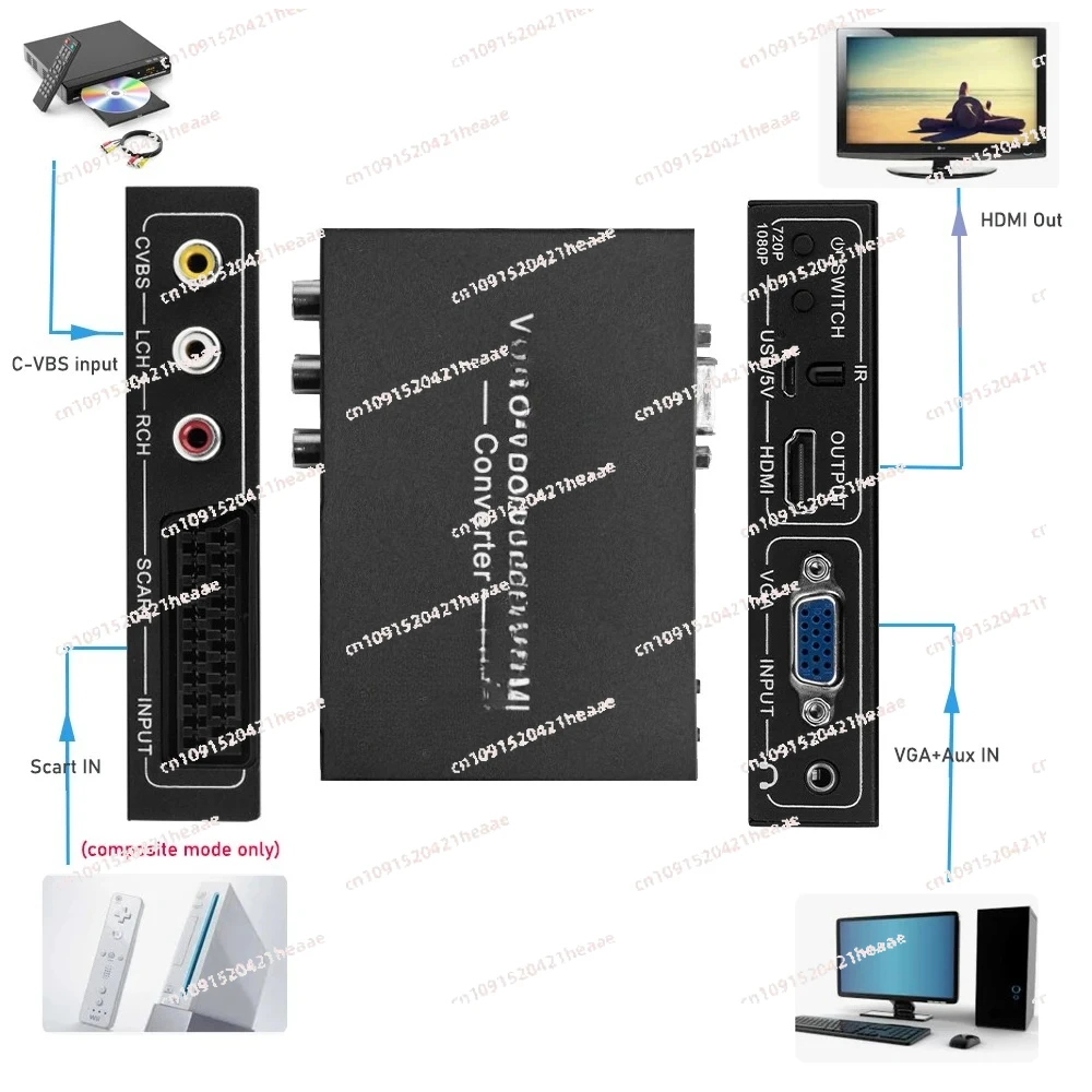 Suitable for with Remote , Converter Composite Scart+VGA+AV to HDMI Converter Scaler