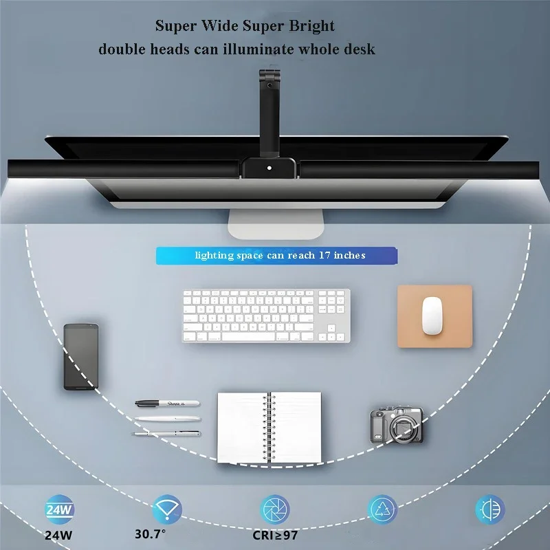 Lampa biurkowa dwugłowicowa z zaciskiem, długi ramiono, ściemnialna, 24V, ultra jasna, automatyczne ściemnianie, lampa stołowa architekta do domu i biura.