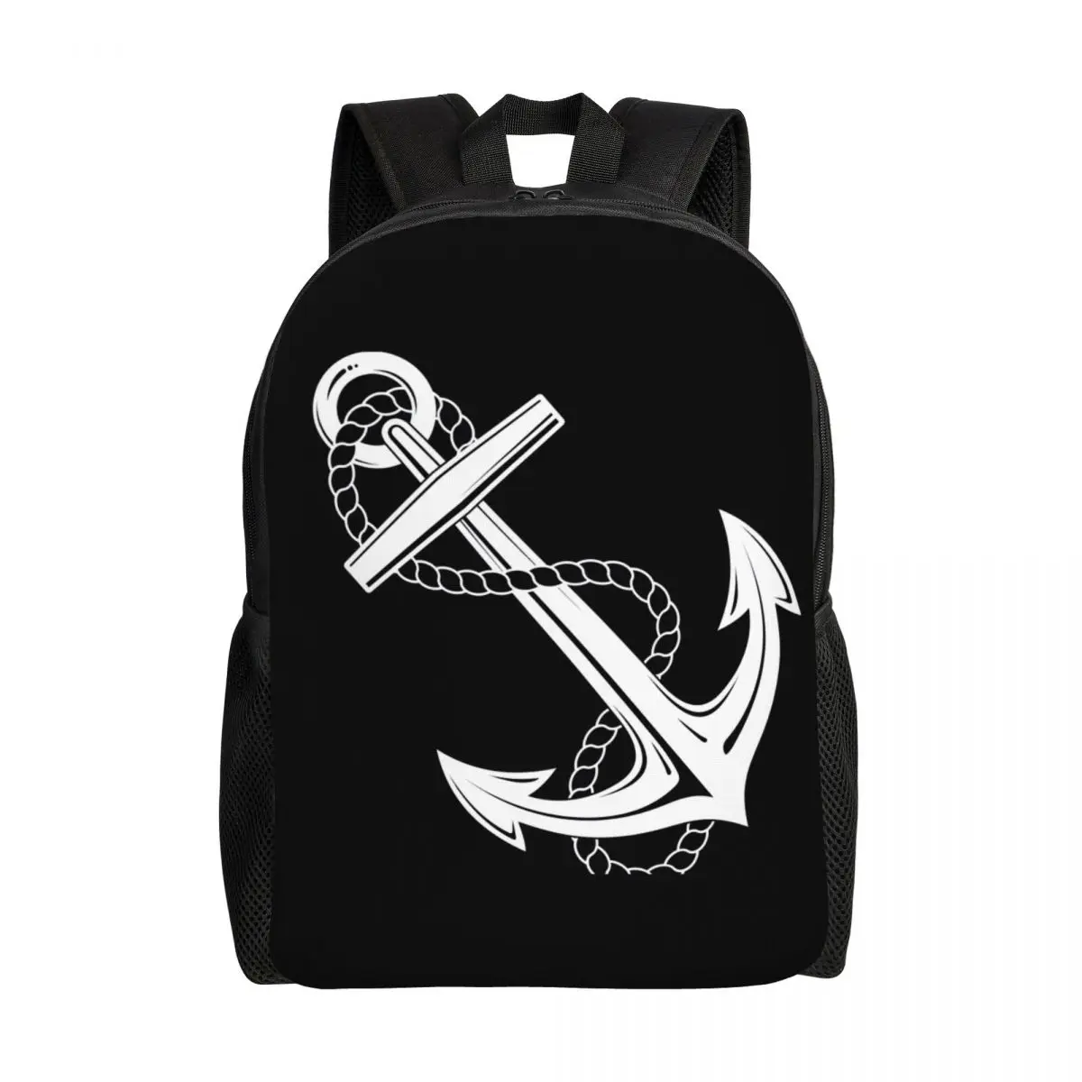 Anchor Nautical White Navy Laptop Backpack Men Women Basic Bookbag for School College Student Navigation Bags