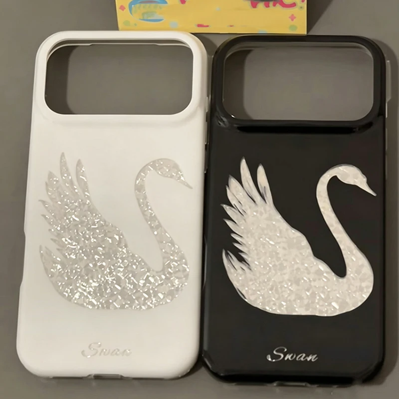 Coque de téléphone en silicone motif cygne noir et blanc vintage INS coréen pour couple, compatible iPhone 17 Air 16 Pro Max 15 14 Plus 13 12 11