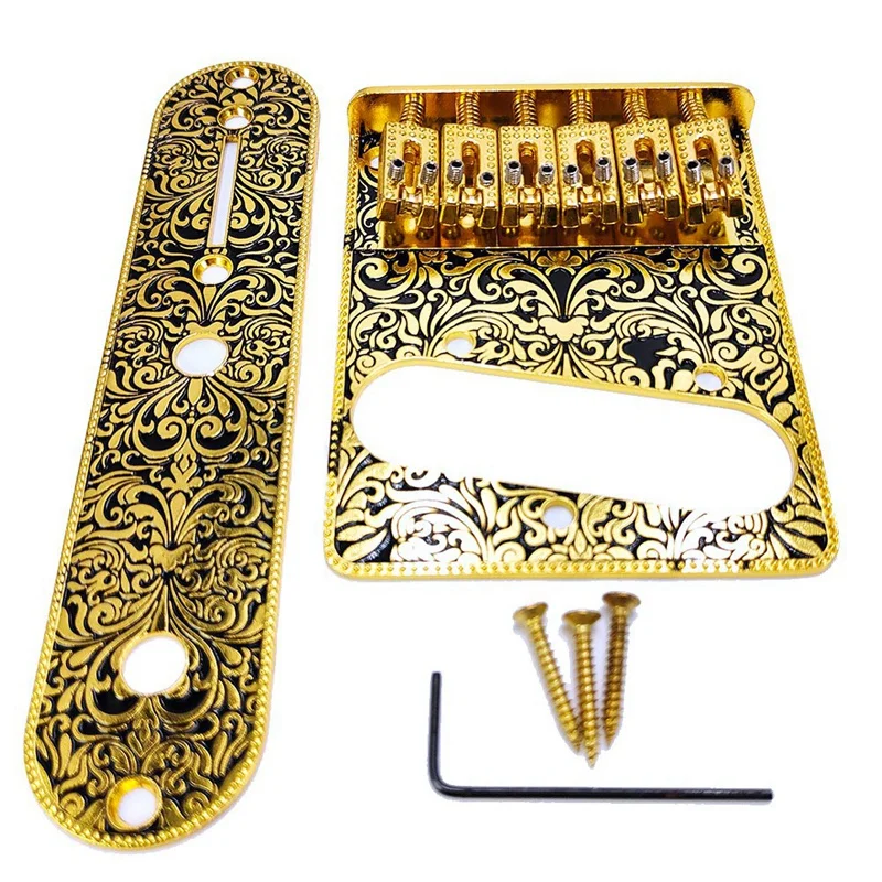 

Top-6 String Roller Saddle Bridge And Control Plate For TL Electric Guitar With Carving Decorative Strings Through Bridge