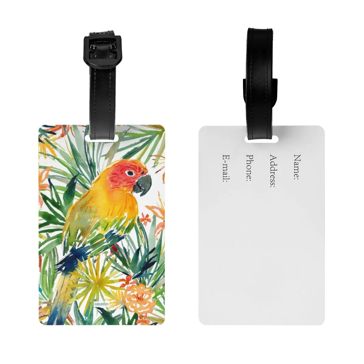 Sun Conure Papegaai Vogel Bagage Tag Tropische Plant Koffer Bagage Privacy Cover Id Label