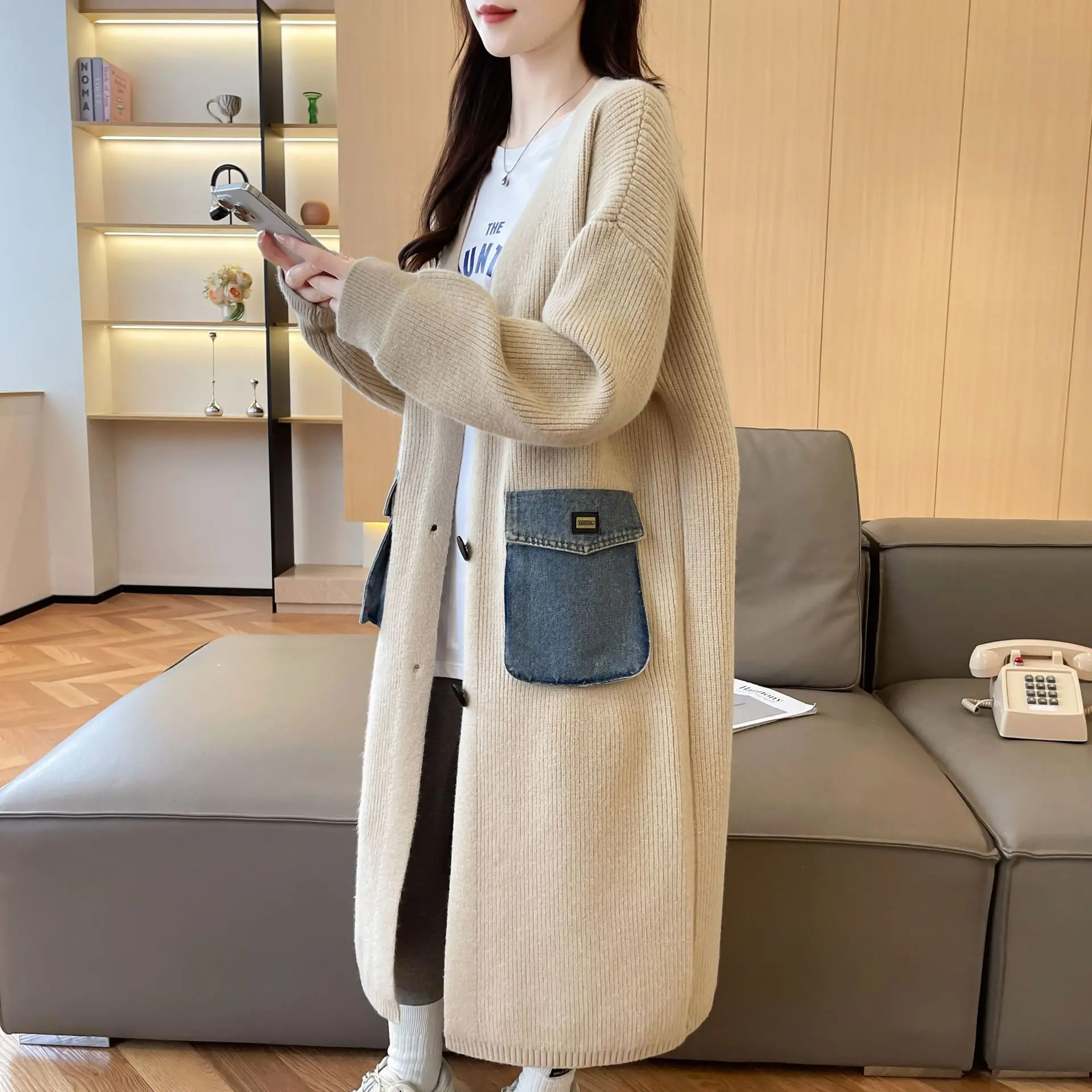 

Women Knee Length Coat Cardigan Sweaters Coats Jackets Full Sleeve Jumpers Y2k Streetwear Elegant Knit Open Stith Autumn Winter