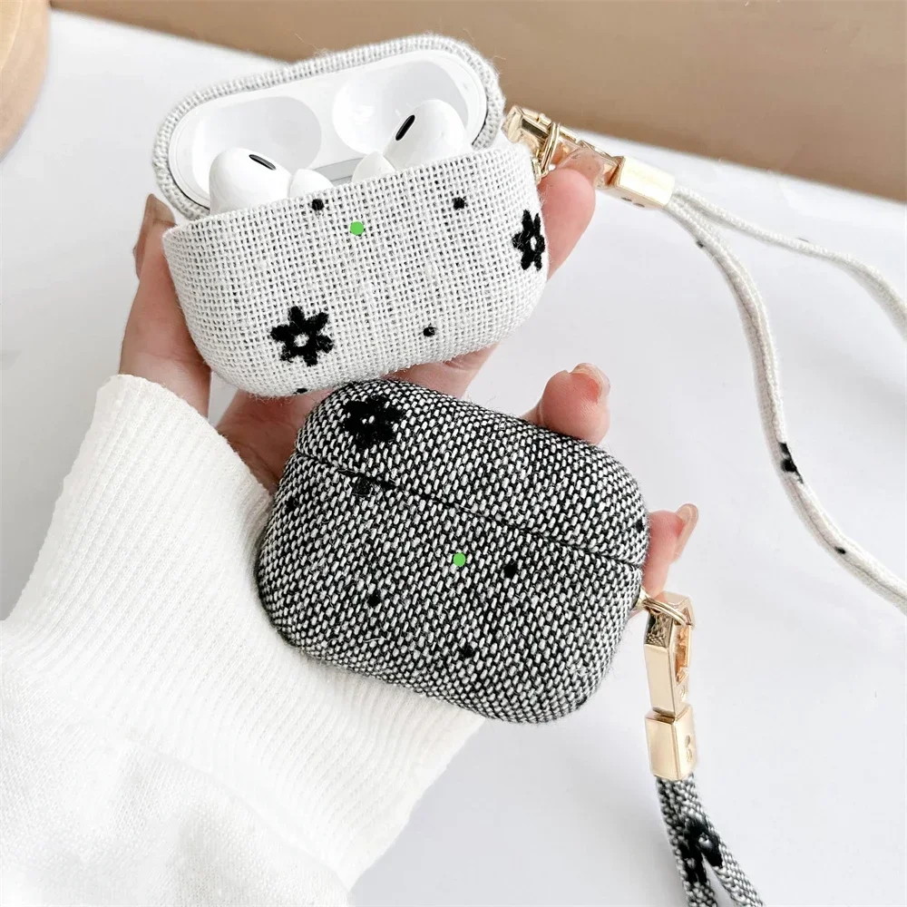 

Luxury Little Flower Earphone Case For Airpods 4 Pro 2 With Wristband Soft Cute Cloth Pattern Protective Cover For Airpods 1 2 3