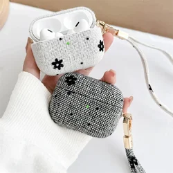 Luxury Little Flower Earphone Case For Airpods 4 Pro 2 With Wristband Soft Cute Cloth Pattern Protective Cover For Airpods 1 2 3
