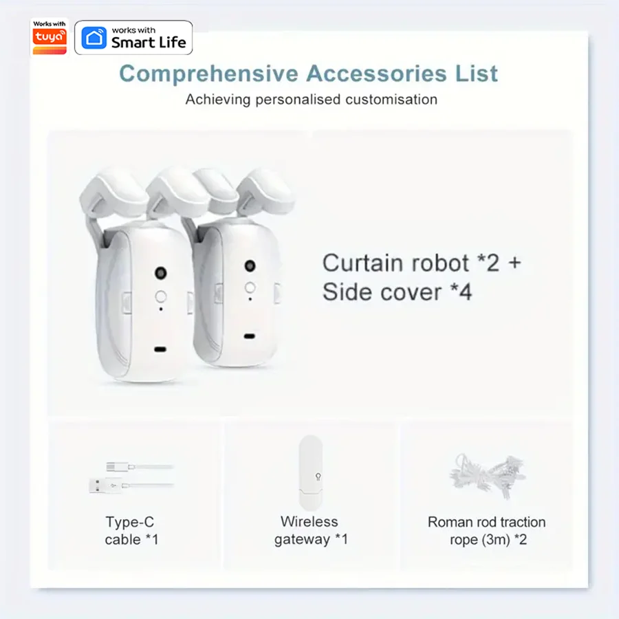 1/2pcs Smart WiFi Curtain Robot with Wi-Fi Gateway, APP Remote Control, Automatic Opening Hand Pull Start,Compatible with Alexa