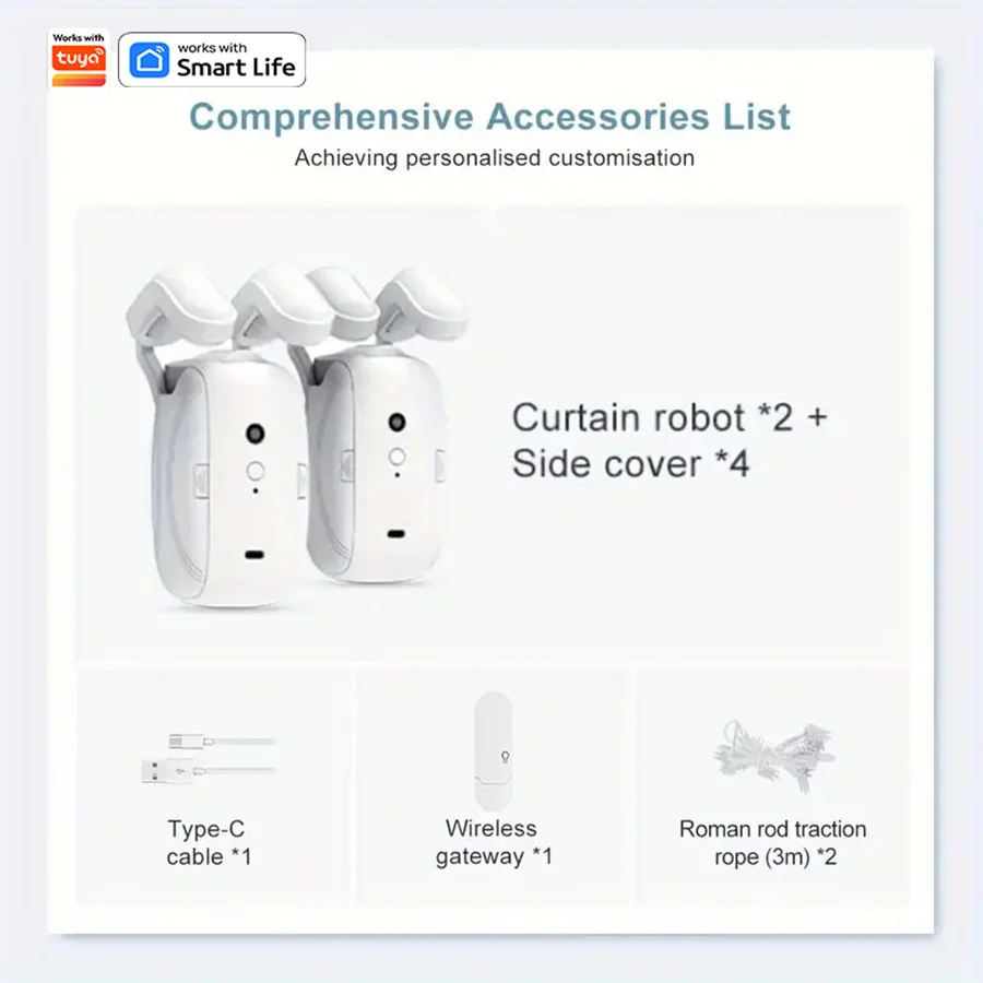 インテリジェントwifiカーテンロボット,wifiゲートウェイ,アプリケーションによるリモートコントロール,自動オープニング,手動プルスタート,Alexa互換,1個,2個