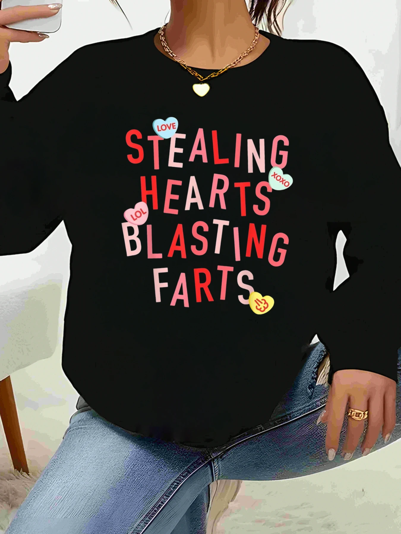 

Футболка с длинными рукавами и принтом Stealing Hearts Blasting Farts, повседневная одежда на День святого Валентина, женский топ