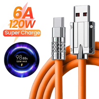 120W 6A USB Type C Cable Super Fast Charging for Huawei Honor 2M Liquid Silicone Aluminum Alloy Data Cord for Samsung Xiaomi