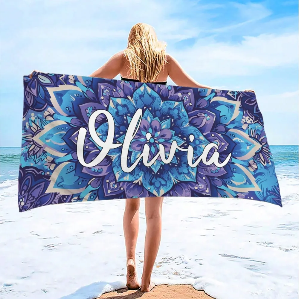 1pc Personalized Text Custom Text Floral Beach Towel, Ultra-Absorbent Swimming Towel, Comfortable Beach Towel, Pool Towel