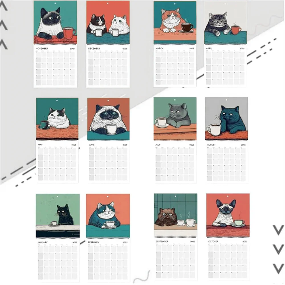 Cat Calendar 2025 12 Month Funny Cute Cartoon Cats Wall Calendar Family Planner & Daily Monthly Organizer Calendar