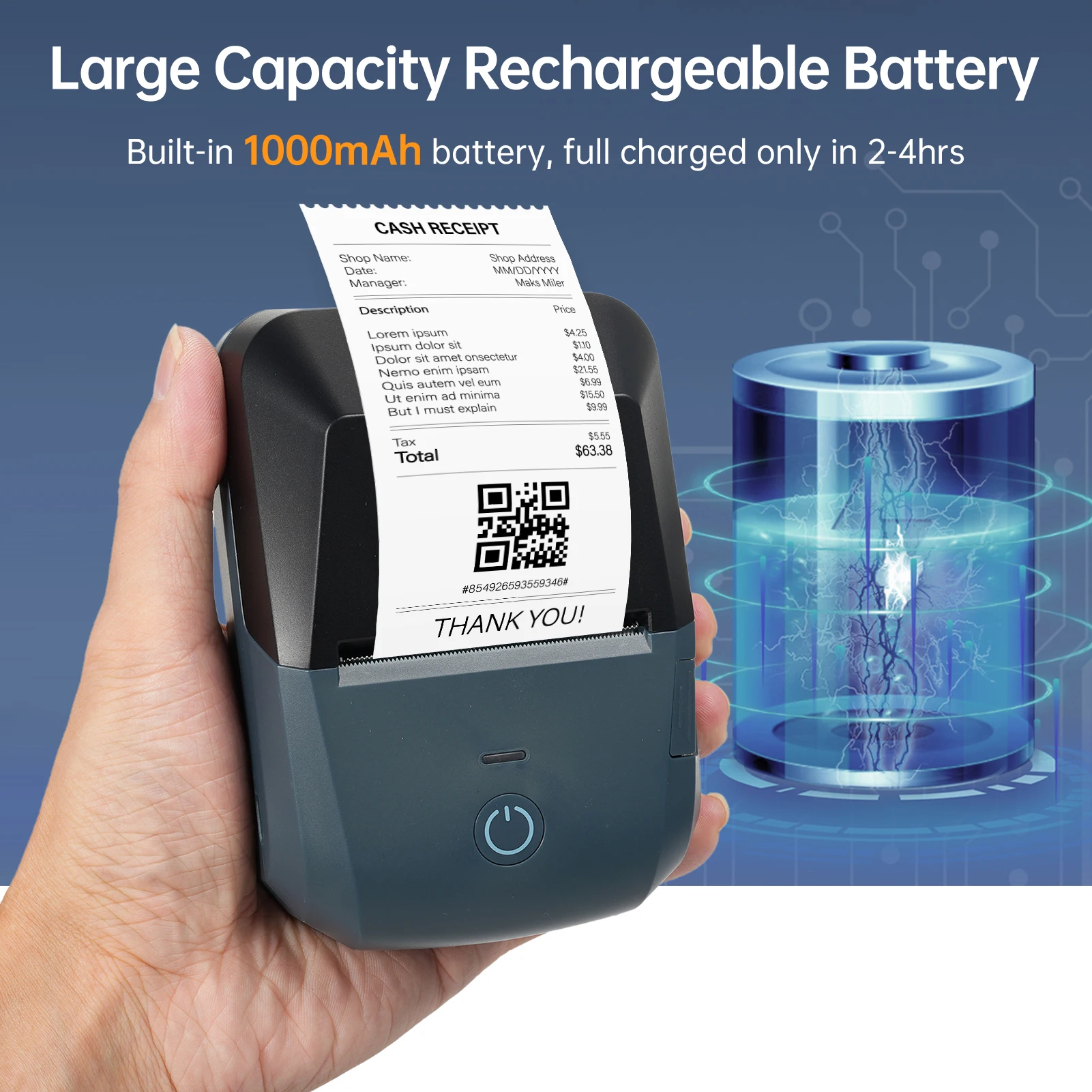 【Sale】Receipt Printer 58mm Mini Thermal Label Maker Wireless BT USB Connection 203dpi Mobile Printer w/ 2 Inch Thermal Paper