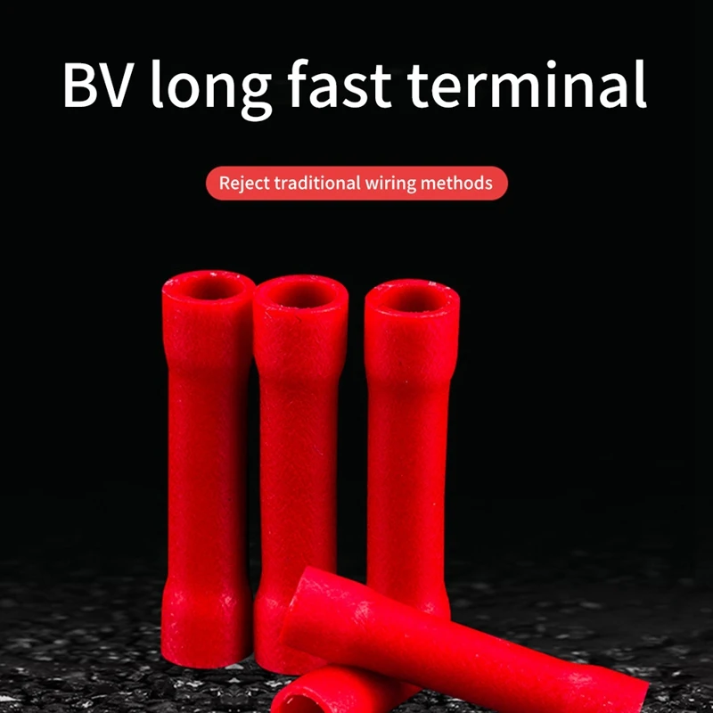 1000PCS BV1.25 Fully Insulated Intermediate Connector Long Red Intermediate Tube Sleeve Cold Press Terminal