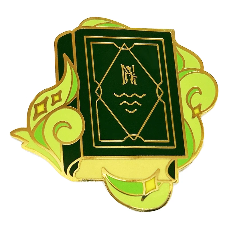 Personalized Green Cartoon Grimoire Lapel Pin Wholesale Manufacturer Gold Metal Hard Enamel Badge Make An Enamel Pin For Gift