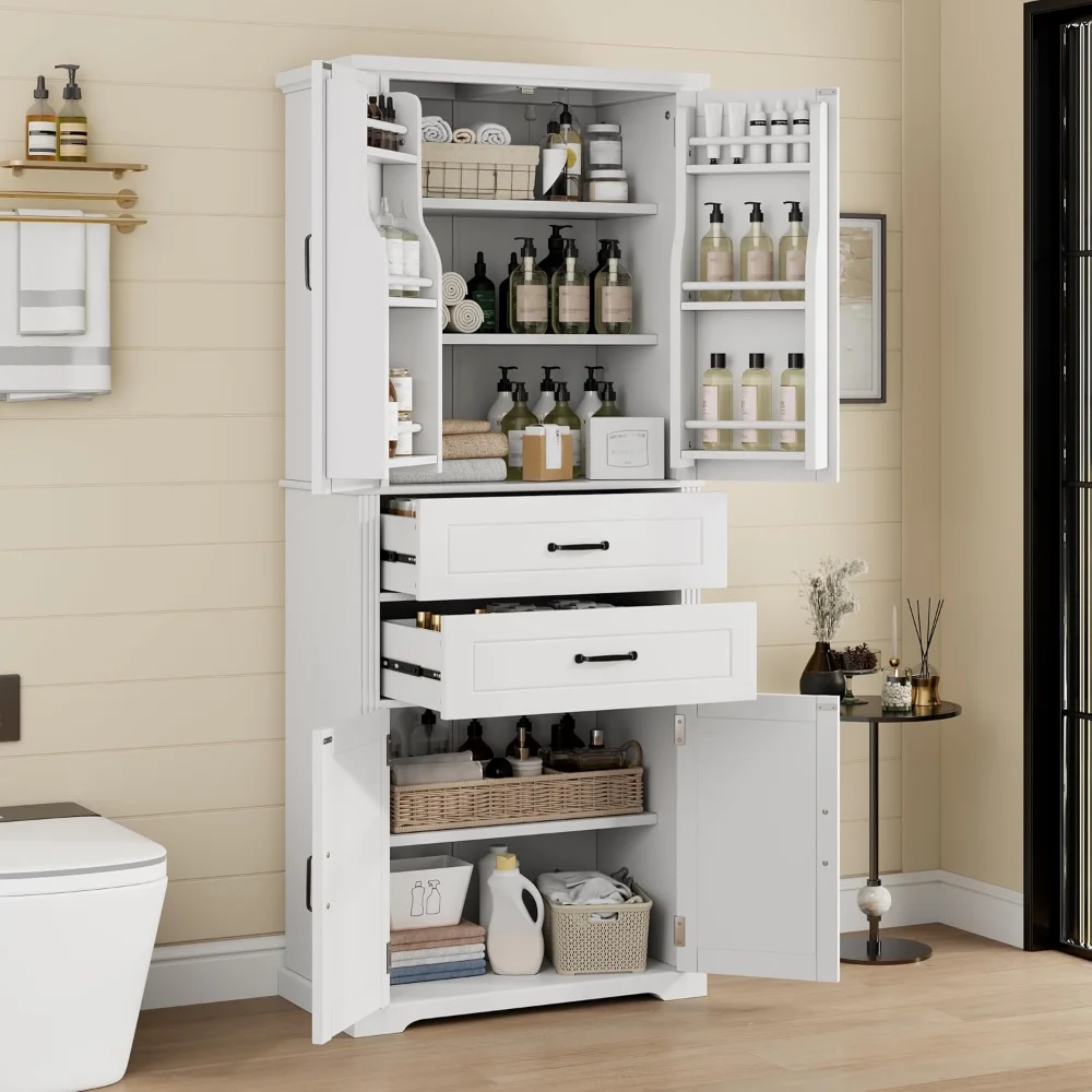 

Tall Storage Cabinet with Doors,Drawers and Adjustable Shelves,Wood Freestanding Tall Pantry Cabinet for Bathroom
