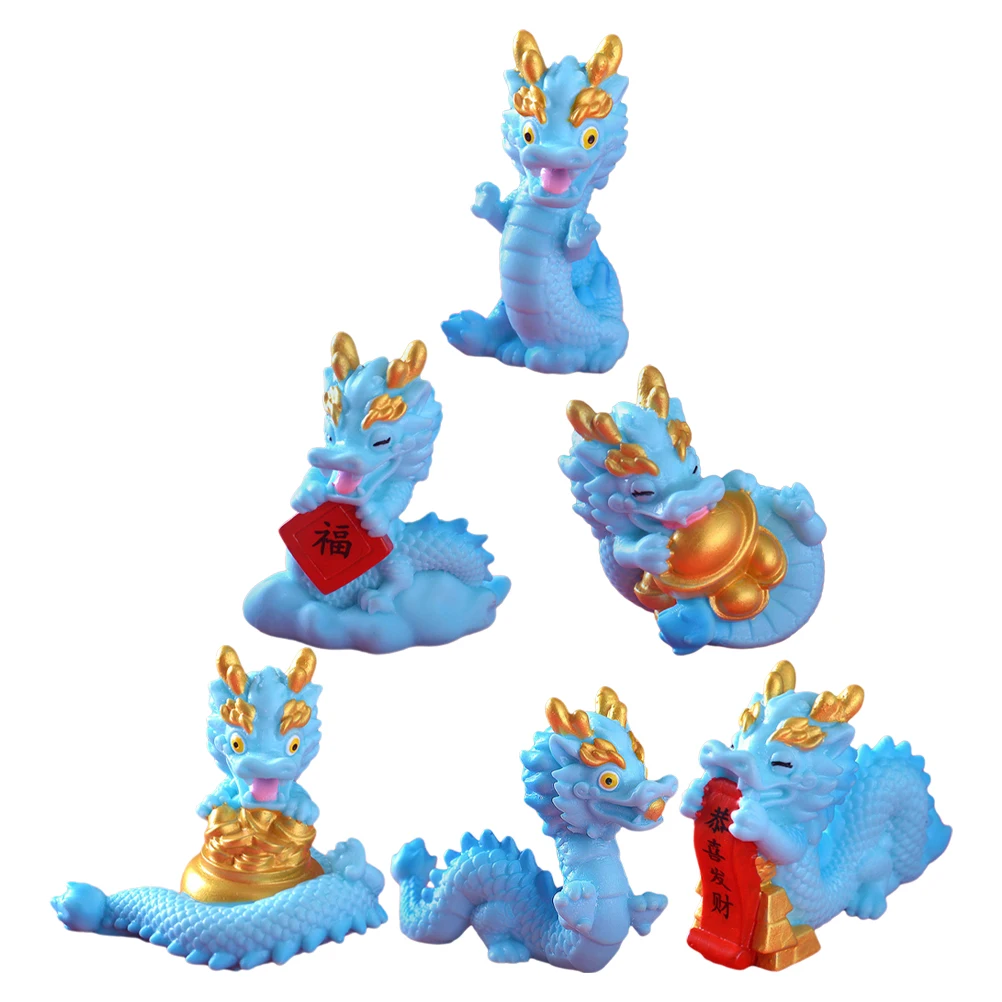 

6 Pcs Dragon Figurine Resin Craft Decor Mini Sculpture Dashboard Ornament Lunar Calendar Child Statue Realistic Texture
