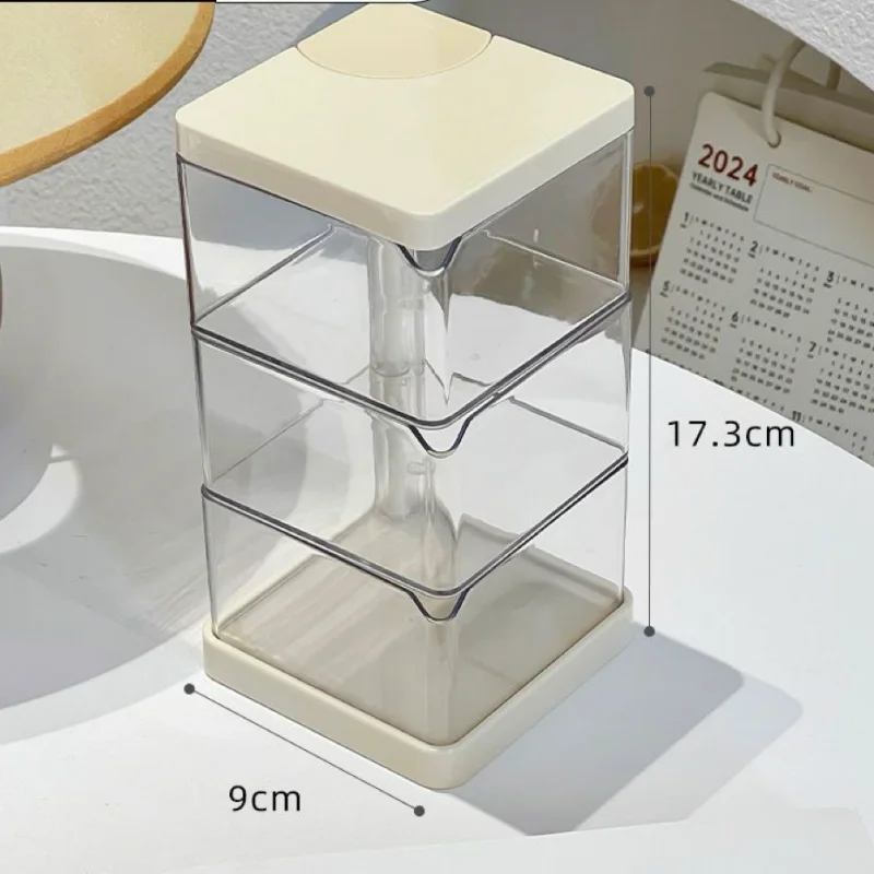 Organizador de maquillaje giratorio, soporte para brochas y esponjas de polvo multicapa a prueba de polvo, caja de almacenamiento compacta para cojín de aire de escritorio, Stylos, 1 ud.