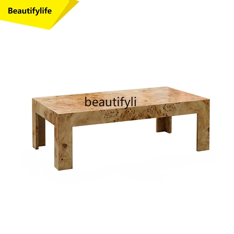 

X188New French Style Ancient Style Tree Tumor Leather Rectangular Solid Wood Coffee Table Living Room Niche Furniture Short Tabl