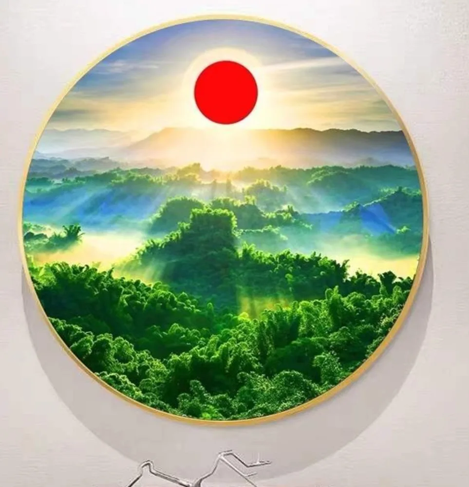 

Handmade cross stitch finished product, Rising Sun Dongsheng, new living room, bedroom, office circular decoration hanging