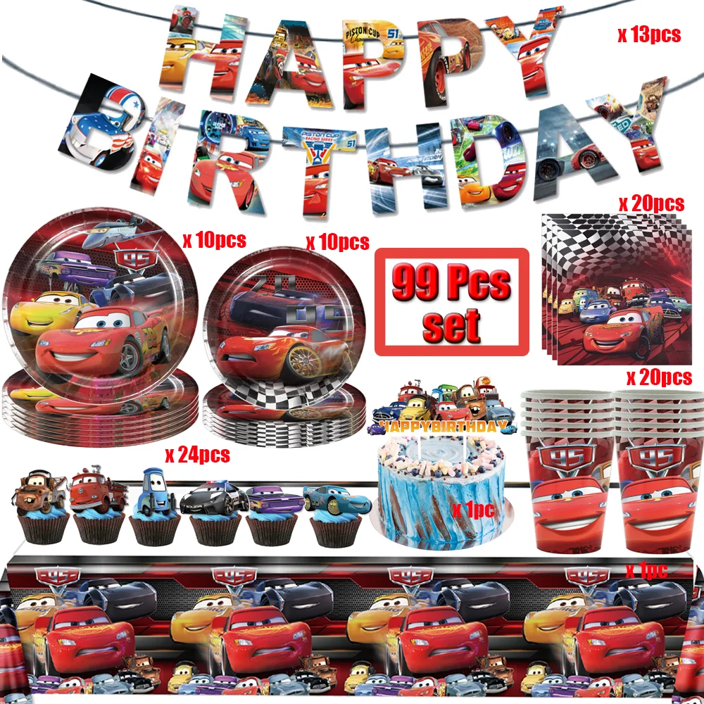 Disney Cars Birthday Party Decoration Lightning McQueen Disposable Tableware Cup Plate Baby Shower Home Decoration Toys Supplies