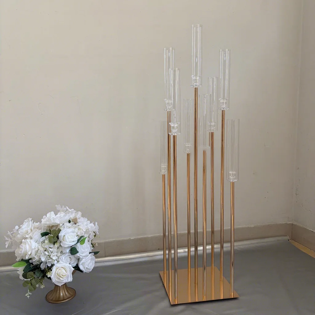 9 Heads Acrylic Candelabra Luxury Candle Holders Wedding Candlesticks Table Decoration