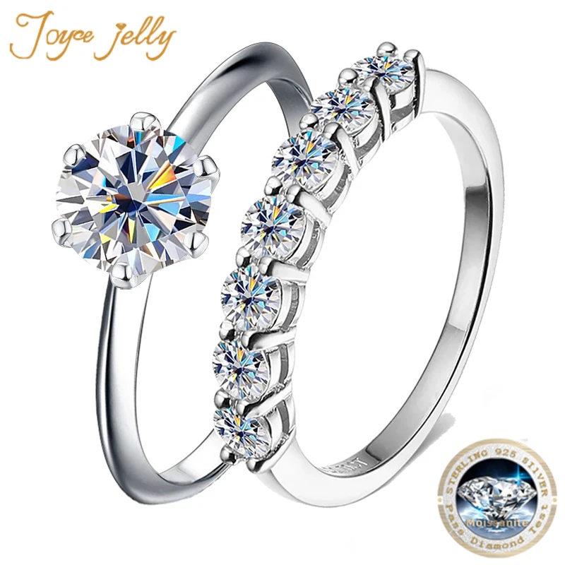 joycejelly d color conjunto de anel moissanite para feminino 925 joias de prata esterlina bandas de casamento presente de noivado tamanho 5 9 17ct pcs conjunto 01