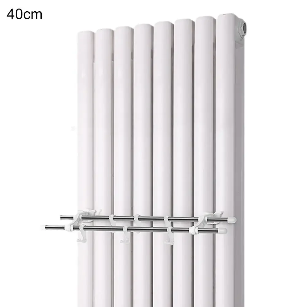 Multi-Purpose Rack Double Pole Radiator Towel Rail Supports Up To 40 Kg 6 Hooks Included Efficient Vertical Space Utilization