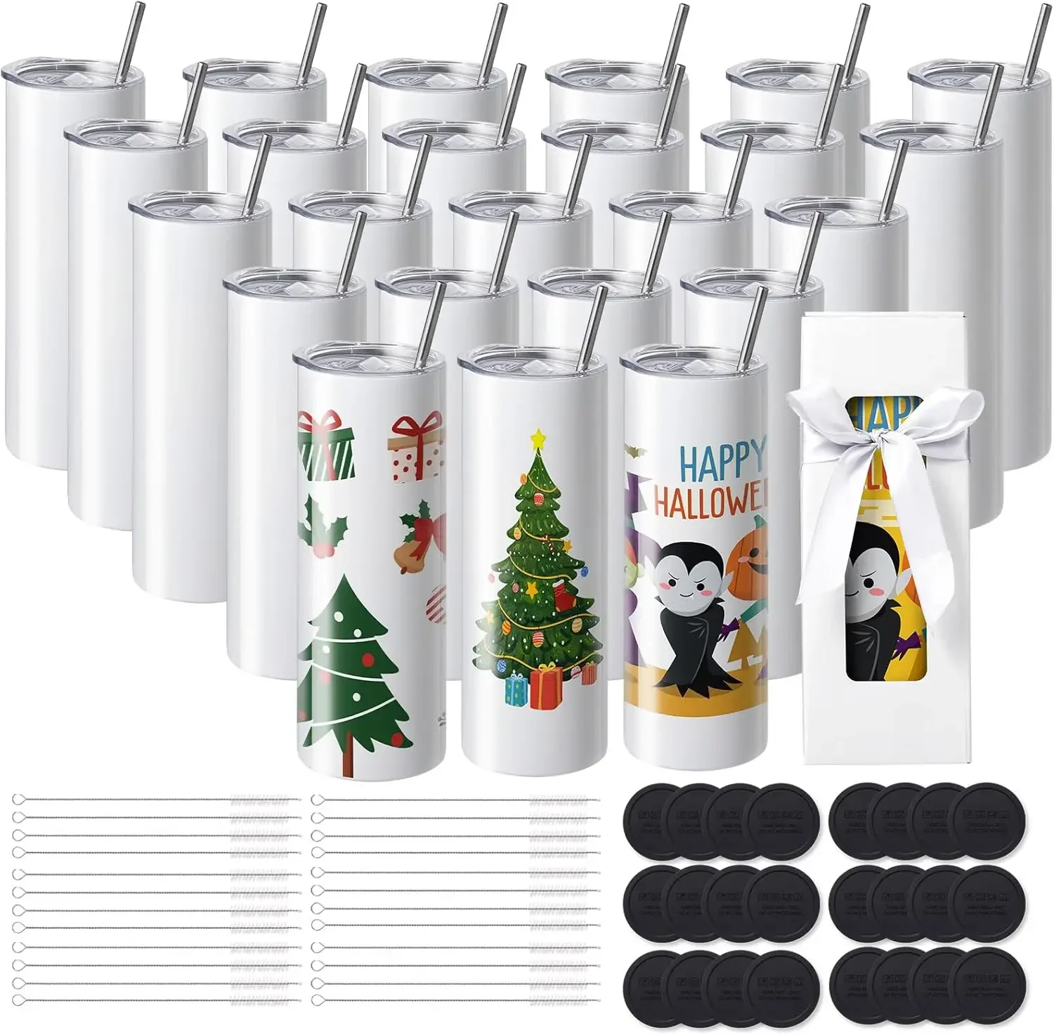 24 Pack Sublimation Tumblers 20oz Skinny Straight, Stainless Steel Sublimation Tumblers Blank