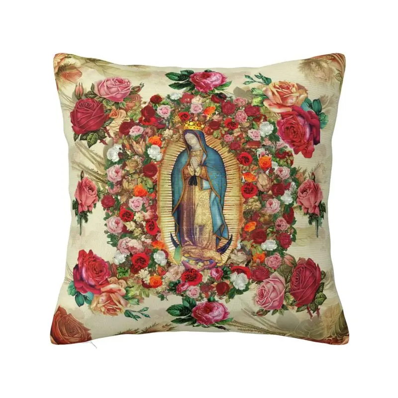 Custom Our Lady Of Guadalue Rose Potpourri Cushion Cover 45x45cm Velvet Luxury Throw Pillow